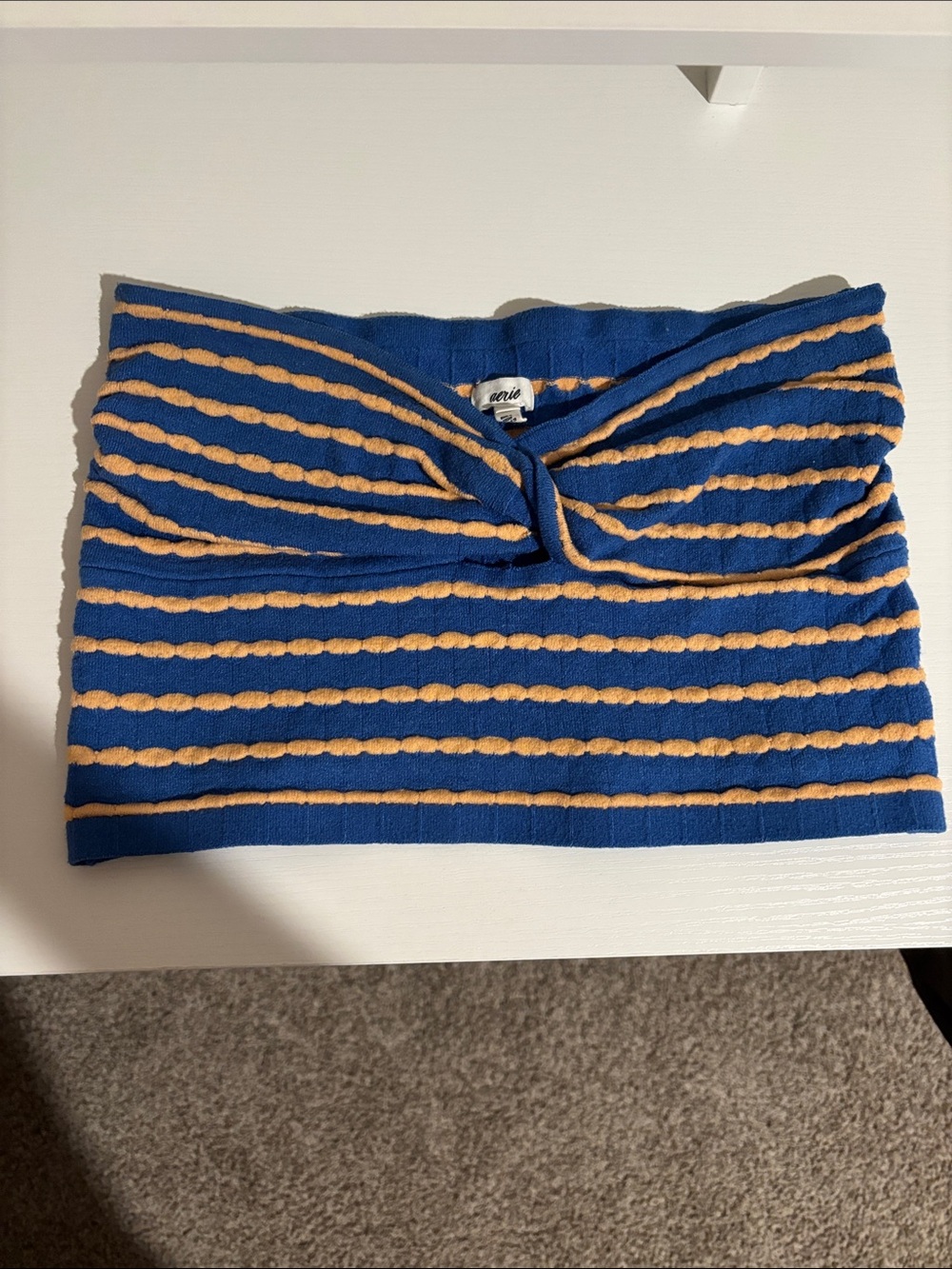 aerie Blue and Tan Striped Twist-Front Crop Top